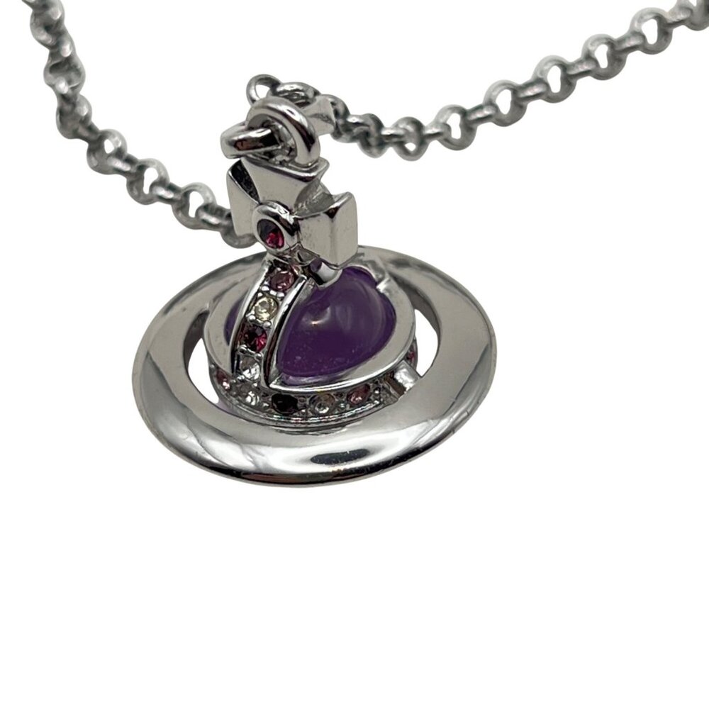 Vivienne Westwood Orb Necklace Purple Crystal Saturn Pendant Silver Tone 16-18" - Picture 5 of 13